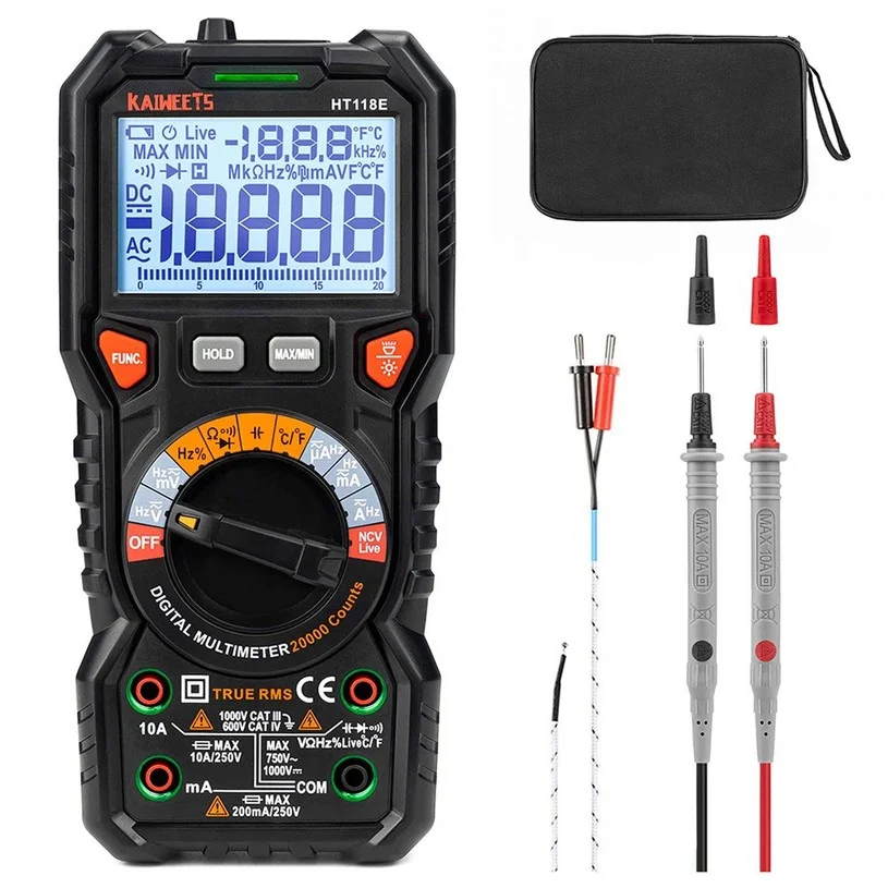 KAIWEETS HT118E Digital Multimeter - TRMS 20000 Counts, 2.7" LED Display, AC/DC Auto-Ranging