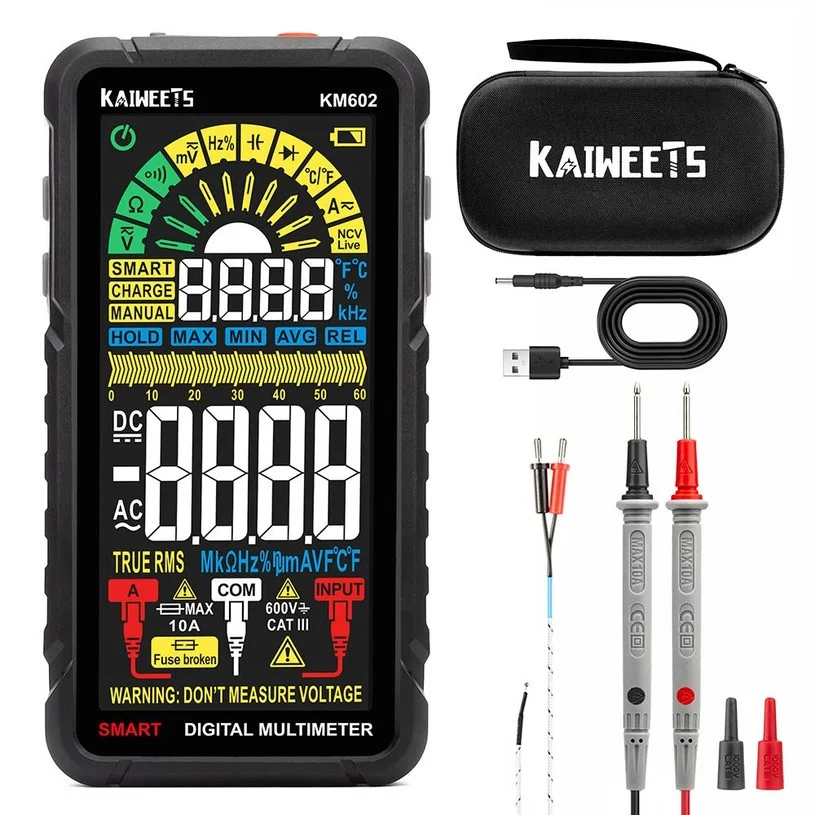 KAIWEETS KM602 Smart Digital Multimeter - True-RMS 6000 Counts, Rechargeable Battery, Flashlight
