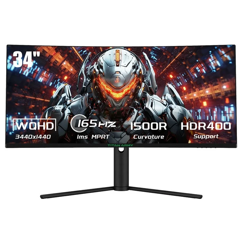 TITAN ARMY C34CHR Gaming Monitor, 34-inch 1500R 3440x1440 WQHD Curved Screen, 165Hz Refresh Rate, 1ms MPRT, Adaptive Sync, 99% sRGB, Support PIP & PBP Display, E-sports Backlight, Tilt Adjustment Wall Mount, Low Blue Light