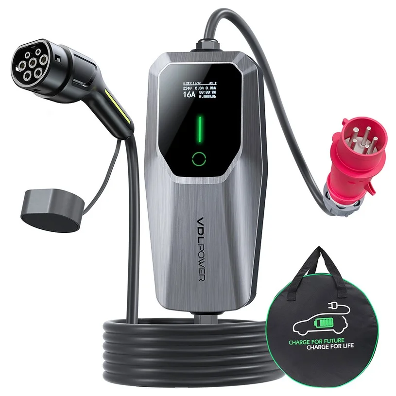 VDL POWER EC31 Portable EV Charger, 11KW Fast Charging, 5m Charging Cable, 6A-16A Adjustable Current, Type 2 CEE 3-Phase Socket, IEC 62196-2, IP65 Waterproof, LCD Screen