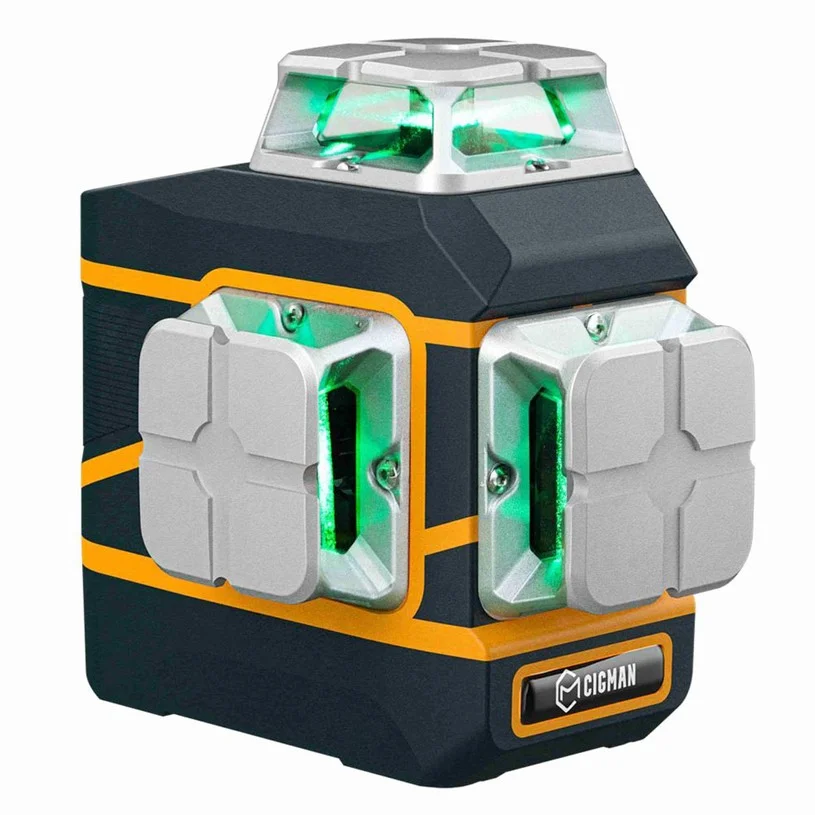CIGMAN CM-801 3x360° Self-Leveling Laser Level - 3D Green Cross Line, Dual Rechargeable Batteries, Remote-Controlled, IP54 Waterproof
