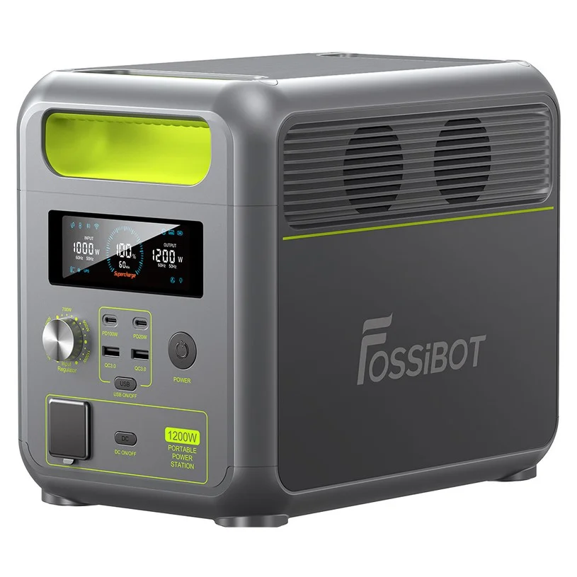 FOSSiBOT F1200 Portable Power Station, 1024Wh Capacity, 1200W Rated Power, 3 LED Light Modes, 7 Output Ports, BMS Protection, <10ms Switchover, 5 Gears Input Regulator, EV-Grade LiFePO4 Battery, 4000+ Cycle Times