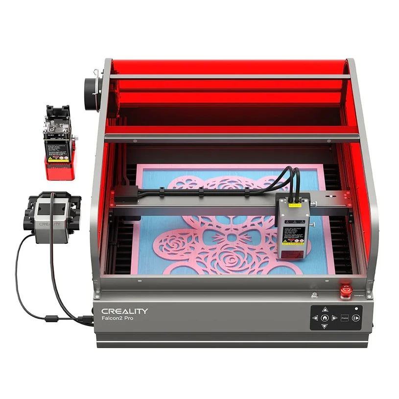 Creality Falcon2 Pro 60W Laser Engraver with 1.6W Laser Module, FDA Class1, Fully Enclosed & Drawer Design, Lid-open Safety Stop, Air Assist, Built-in Camera, 700mm/min Max Speed, 400*400mm
