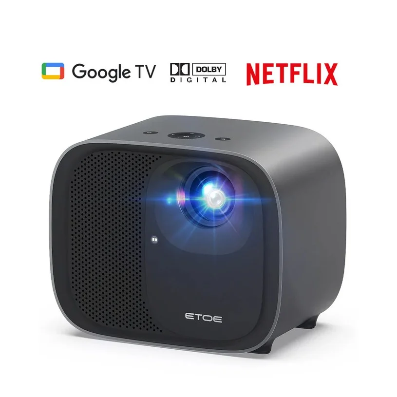 [Netflix & Google TV Certified] ETOE E3 Pro Projector, Dolby Digital Plus, Native 1080P, 600 ANSI, 1.5GB+8GB, 5G WiFi, 4K Decoding, 20W Surround Sound, Seamless Autofocus, Google Assistant, with 10000+ Apps