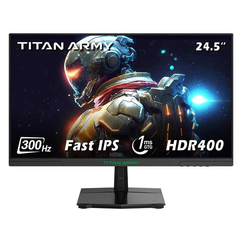 TITAN ARMY P2510HS Gaming Monitor, 24.5'' 1920*1080 CSOT Fast IPS Screen, 300Hz Refresh Rate, 1ms GTG Response Time, HDR400, 121% sRGB, Dynamic OD, Gaming Assist, 10 Scene Modes, PIP/PBP Display, Adjustable Tilt Stand, Wall Mounting