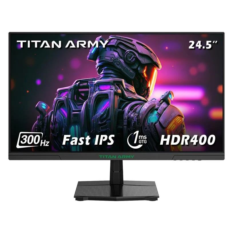 TITAN ARMY P2510HS Gaming Monitor, 24.5-inch 1920*1080 CSOT Fast IPS Screen, 300Hz 240Hz Refresh Rate, HDR400, 121% sRGB, 1ms GTG Response Time, Adaptive-Sync, Hardware Low Blue Light, Gaming Assist, PIP/PBP Display, VESA Mounting