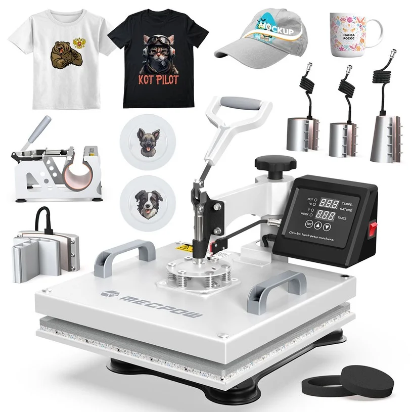 Refurbished Mecpow MP3881 15in*15in Heat Press Machine 8 in1, 30oz Large Capacity, Dual-Tube Heating, Precise Digital Control, 360° Swing Design