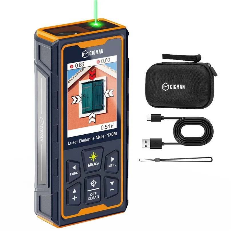 CIGMAN CD-120G Laser Measure -  4X Zoom Camera & Bluetooth, 393Ft/120M, ±1/16” Precision, Image Capture & iOS/Android App for Contractors and Engineers