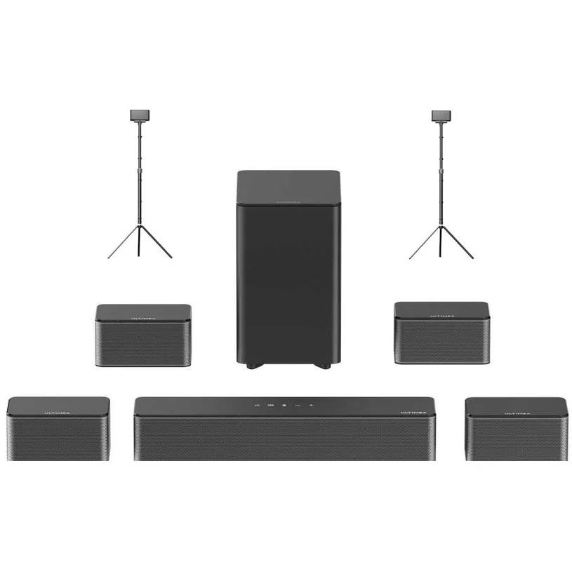 Ultimea Poseidon D80 7.1 Soundbar + 1 Pair * Steady 300 Speaker Stands, Dolby Atmos, 460W Peak Power, APP Control, 10 Bands Equalizer Settings, 121 Preset EQ Matrices, Bluetooth 5.3