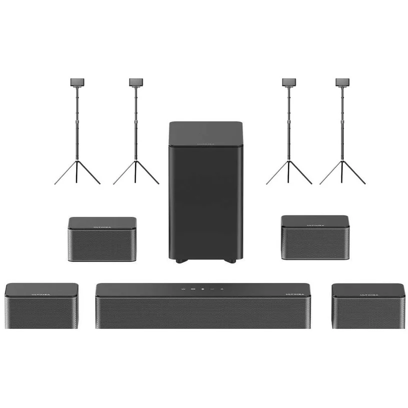 Ultimea Poseidon D80 7.1 Soundbar + 2 Pairs * Steady 300 Speaker Stands, Dolby Atmos, 460W Peak Power, APP Control, 10 Bands Equalizer Settings, 121 Preset EQ Matrices, Bluetooth 5.3