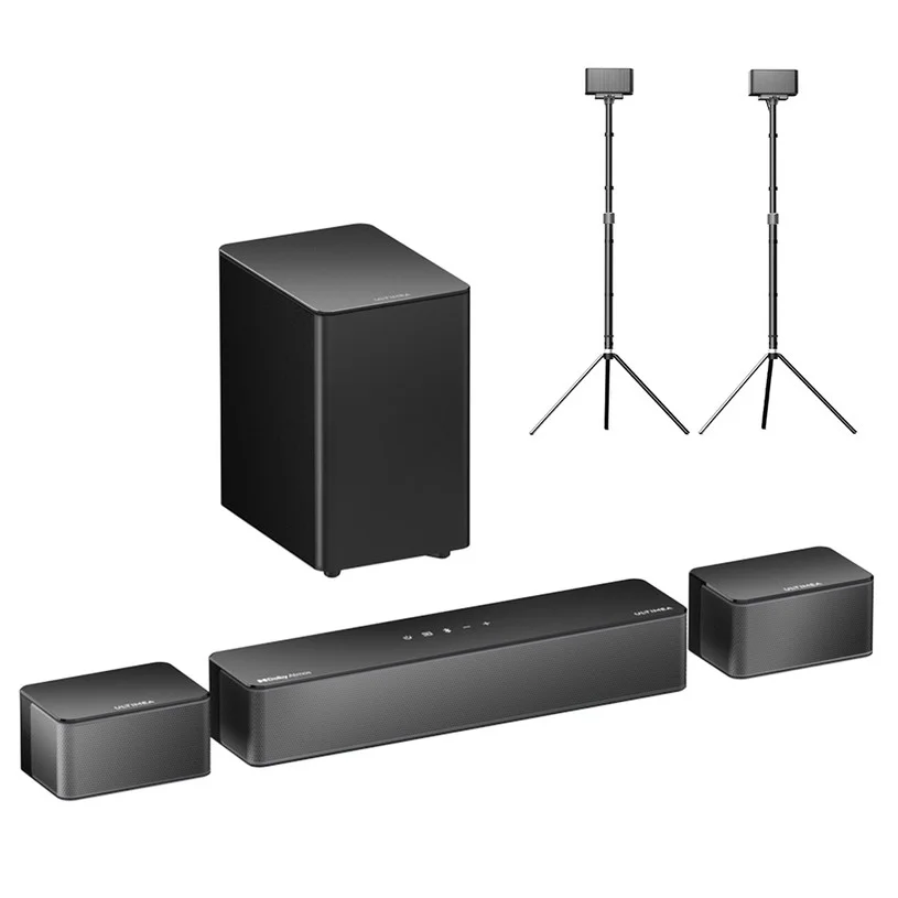 Ultimea Poseidon D60 5.1 Soundbar + 1 Pair * Steady 300 Speaker Stands, Dolby Atmos 5.1, Adjustable Surround Level, Multiple Modes