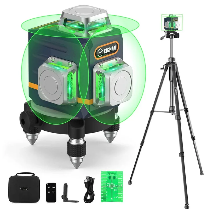 CIGMAN CM-701T 3x360° Self-Leveling Laser Level - 1.5m Tripod, Remote-Controlled, 4000mAh Battery