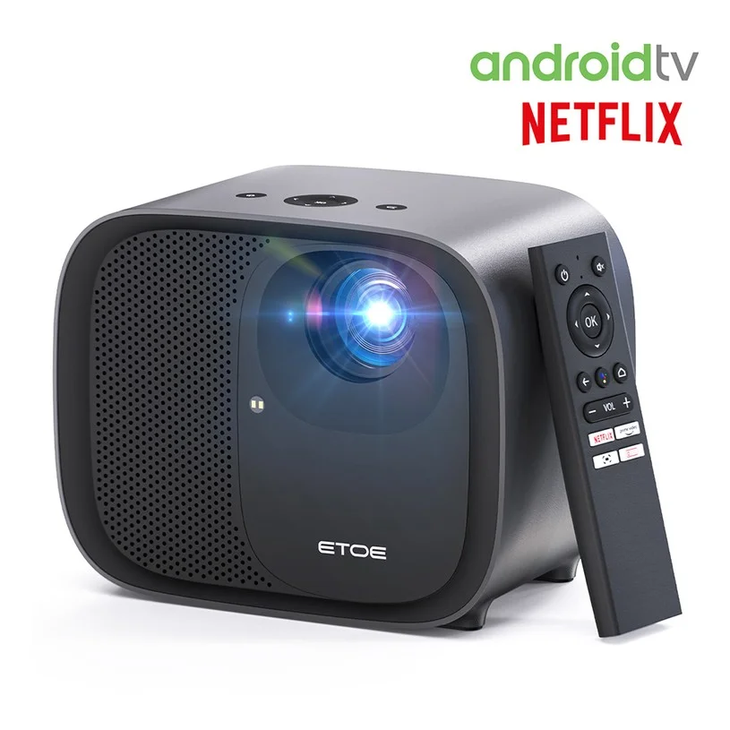 Refurbished ETOE E3 Pro Projector with Android TV, 600 ANSI, Native 1080P, 4K Decoding, Auto Focus & Keystone Correction, Dual-Band WiFi and 20W Audio - EU Plug