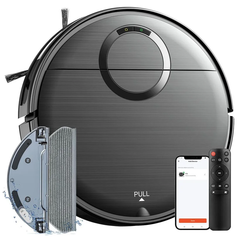Teendow T7S Robot Vacuum Cleaner and Mop, 2000Pa Powerful Suction, 230ml Water Tank, Smart App & Voice Control, 100min Runtime, Self-Charging, 4 Cleaning Modes, Obstacle Avoidance, Ideal for Pet Owners