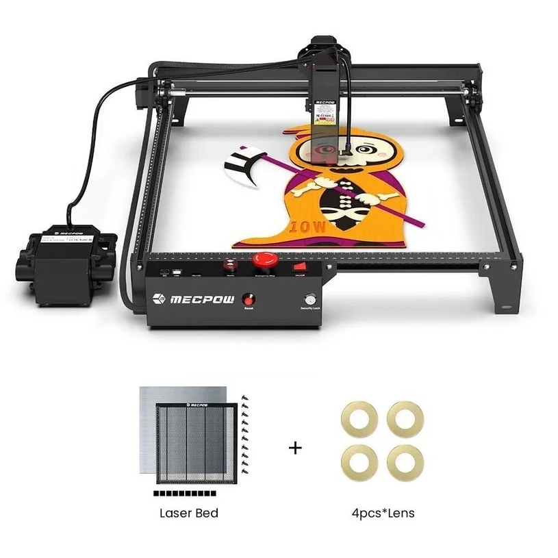 Mecpow X3 Pro 10W Laser Engraver With Air Assist System + H44 Laser Bed + 4pcs Lens
