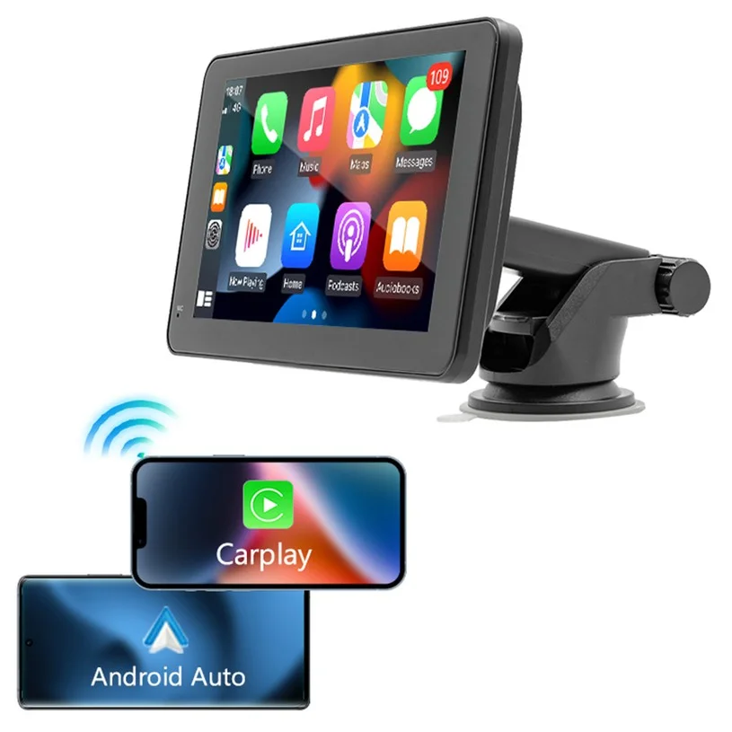 Refurbished SD7293A 7-inch HD CarPlay Screen, with Bracket, 1024*600P, Mirror Link, Bluetooth 5.0, Voice Assistant, Wireless CarPlay/ Android Auto, FM & AUX Signal Transmission, Support TF Card/USB