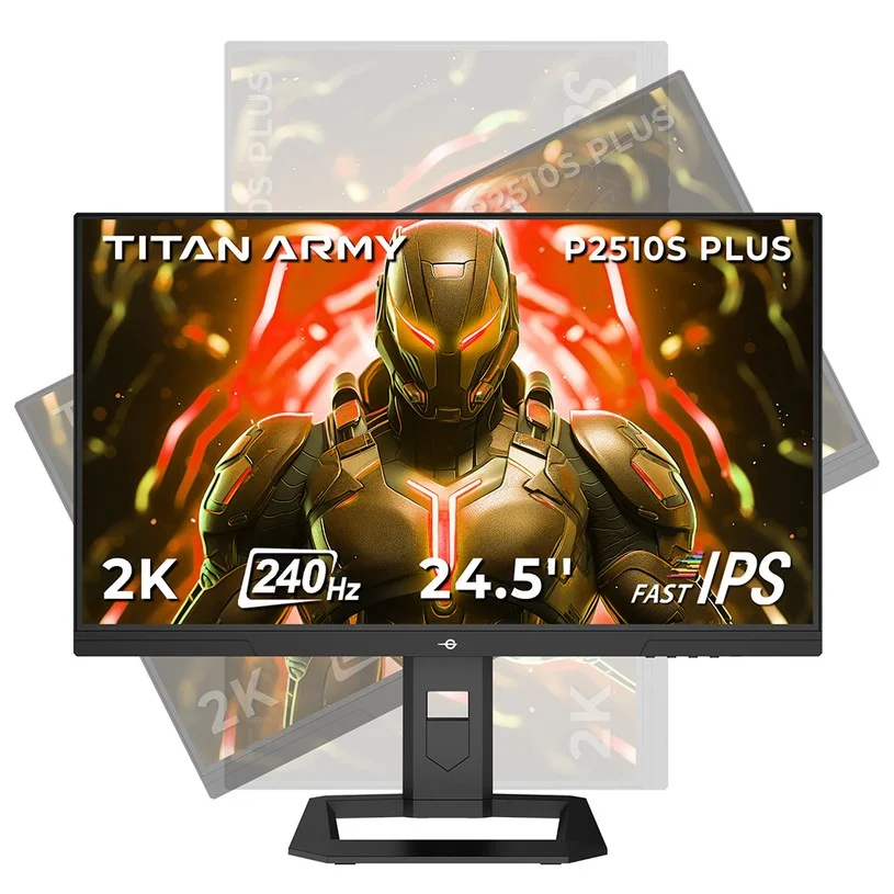 TITAN ARMY P2510S PLUS Gaming Monitor, 24.5 inch 2560*1440 FAST IPS Screen, 240Hz Refresh Rate, HDR500, 123% sRGB, Adaptive-Sync, Game+ Assist, PIP/PBP Display, Dynamic OD, 12 Scenario Modes, Low Blue Light, 2*HDMI2.0, 2*DP1.4, 1*Audio out