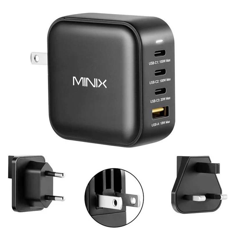 MINIX P3 100W Fast Charger, 3*Type-C + 1*USB-A Ports for Traveling, Universal Compatibility