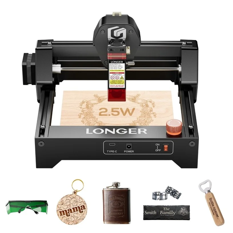 LONGER RAY5 Mini 2.5W Laser Engraver, 0.04mm Precision, 12,000mm/min Speed, for Wood/ Acrylic/ Leather/ Metal, 130*140mm