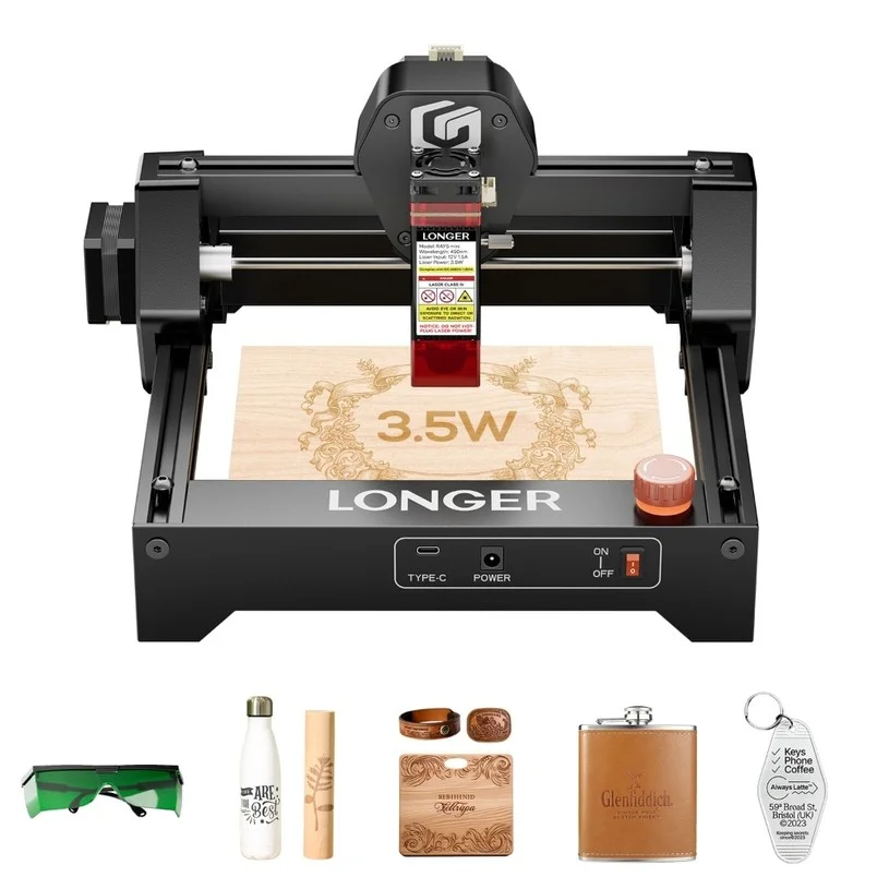 LONGER RAY5 Mini 3.5W Laser Engraver, 0.04mm Precision, 12,000mm/min Speed, for Wood/ Acrylic/ Leather/ Metal, 130*140mm