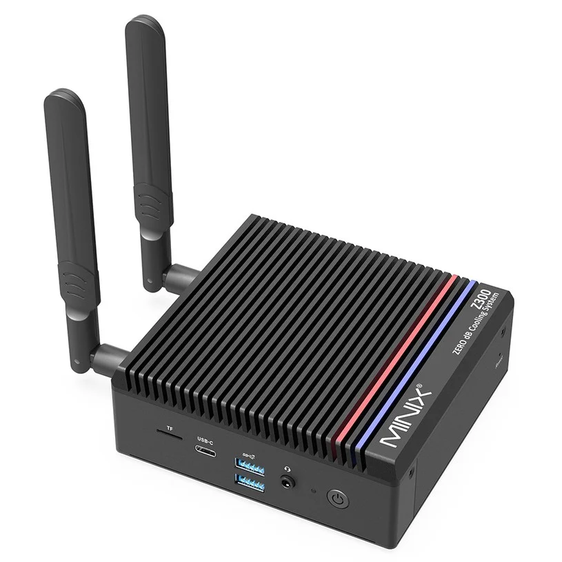 MINIX Z300-0dB Fanless Mini PC, Intel N300 8 Core Max 3.60GHz, 16GB RAM 512GB SSD, 2*HDMI 4K Dual Display, WiFi 6 Bluetooth 5.2, 1*USB-C (Data Only), 2*USB3.2, 1*RJ45, 1*Audio Jack, 2*External Wi-Fi Antennas