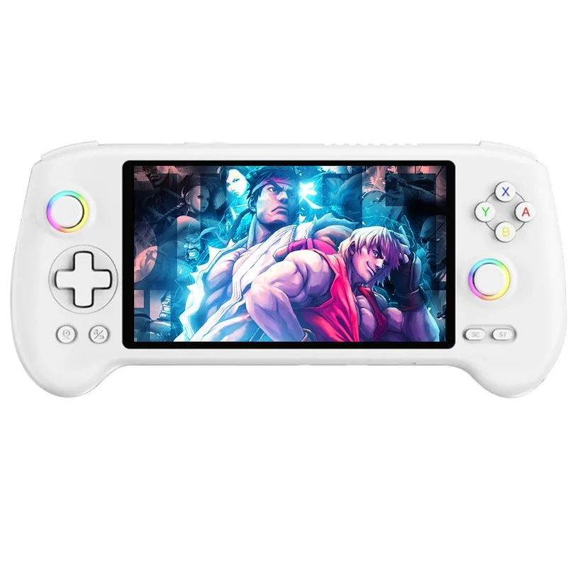 ANBERNIC RG557 Game Console, Android 14, 12GB LPDDR5X/256GB UFS4.0, 128GB TF Card with 4200 Games, 5.48" AMOLED Display, WIFI 6E, Bluetooth 5.3, 8 Hours of Playtime, Emulate PS2 - White