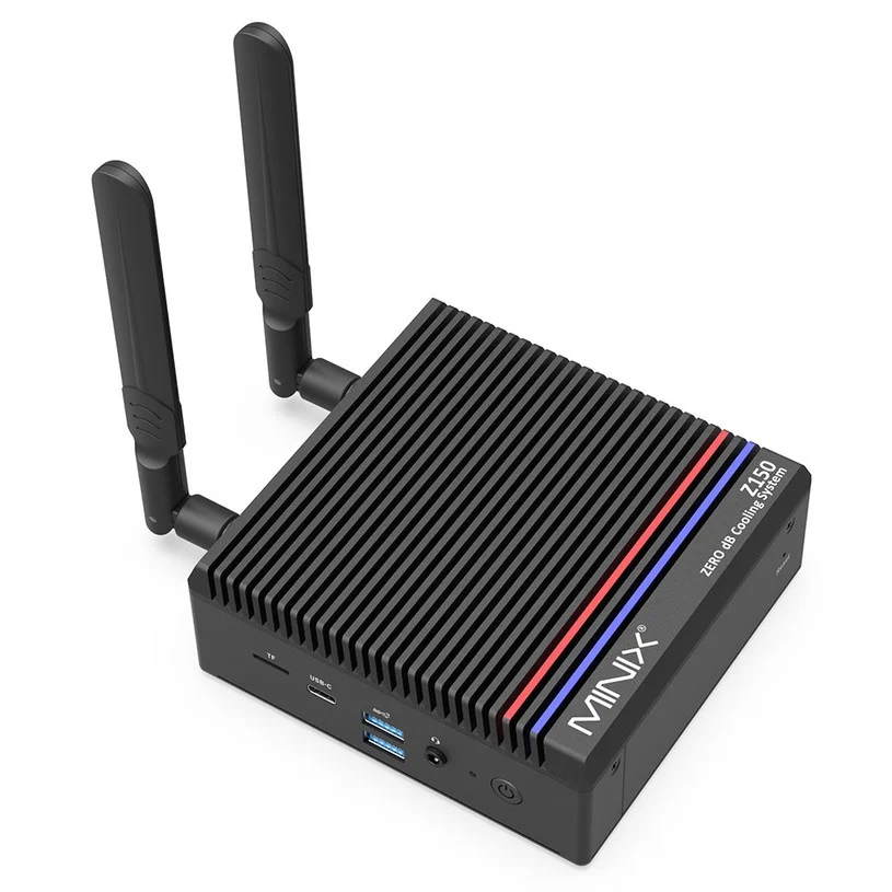 MINIX Z150-0dB Fanless Mini PC, Intel N150 4 Cores Max 3.6GHz, 16GB RAM 512GB SSD, 2*HDMI 4K@60Hz Dual Screen Display, WiFi 6 Bluetooth 5.2, 1*USB-C, 2*USB 3.2, 2*USB 2.0, 1*RJ45, 1*Audio Jack, 2*External WiFi Antennas