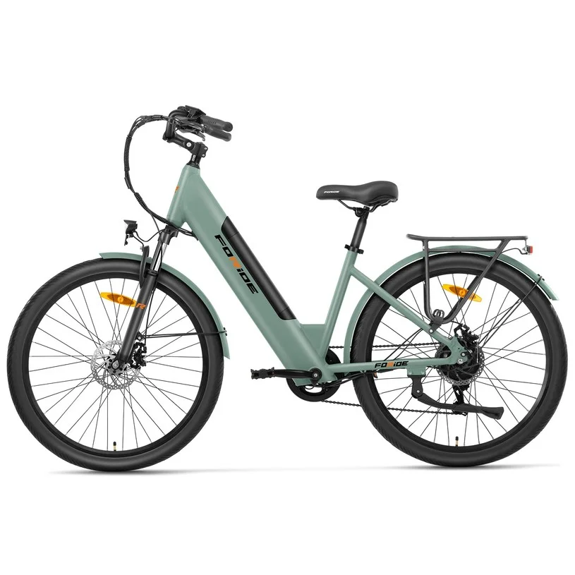 Foride Roamer 1 Step-thru Electric Bike, 250W Motor, 36V 13Ah Battery, 27.5 inch Tires, 25km/h Max Speed, 100km Max Range, Disc Brake, Suspension with Lockout, Shimano 7-speed - Green