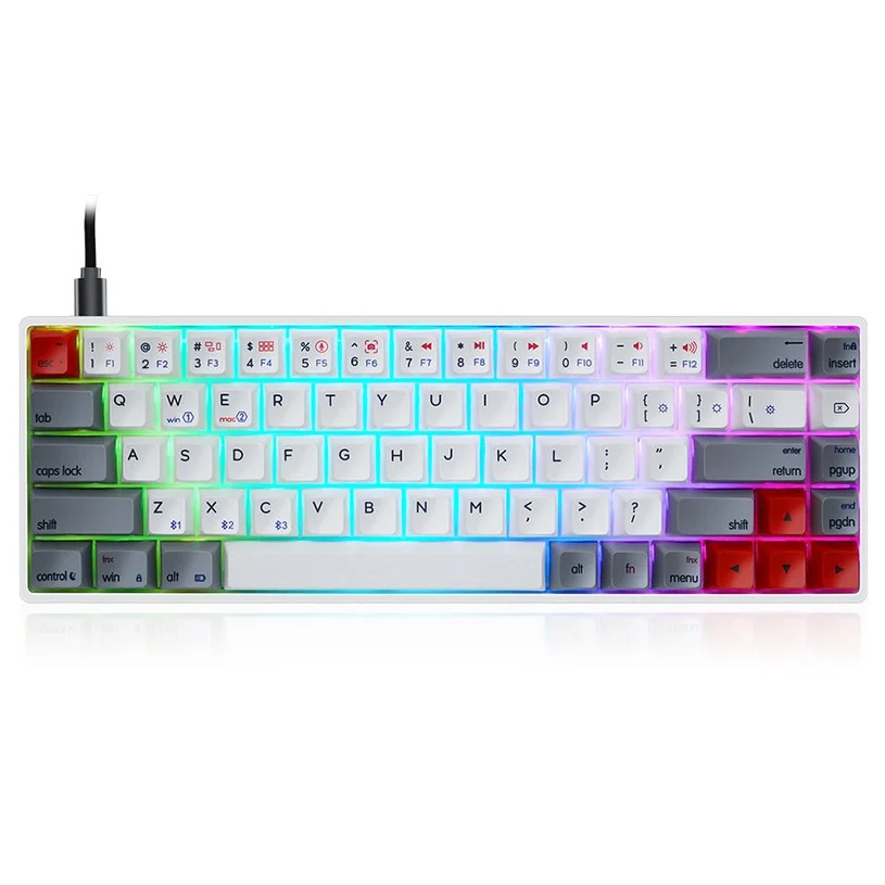 Refurbished Skyloong GK68 68keys 65% Gasket RGB Hot-Swappable Bluetooth Mechanical Keyboard Gateron Yellow Switch - White