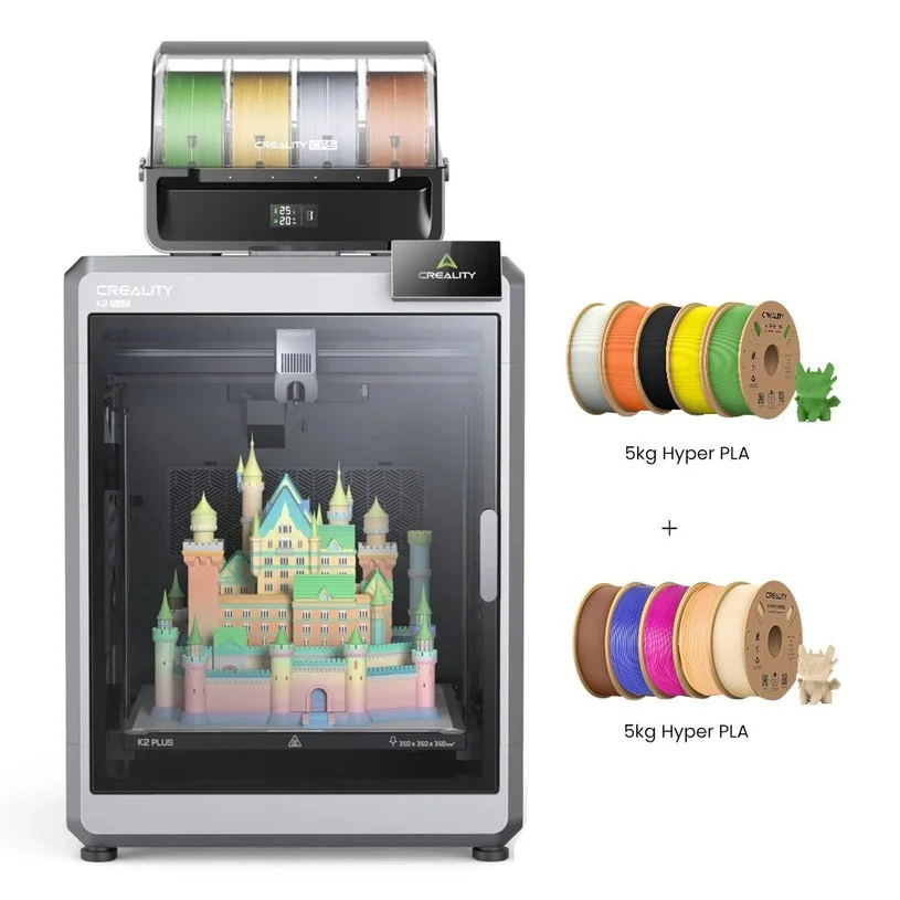 Creality K2 Plus Combo 3D Printer + 10kg Hyper PLA Filament - 1kg Yellow/ Strawberry Red/ Golden/Orange/ Blue/ Brown/ Black/ White/ Green/ Skin Color