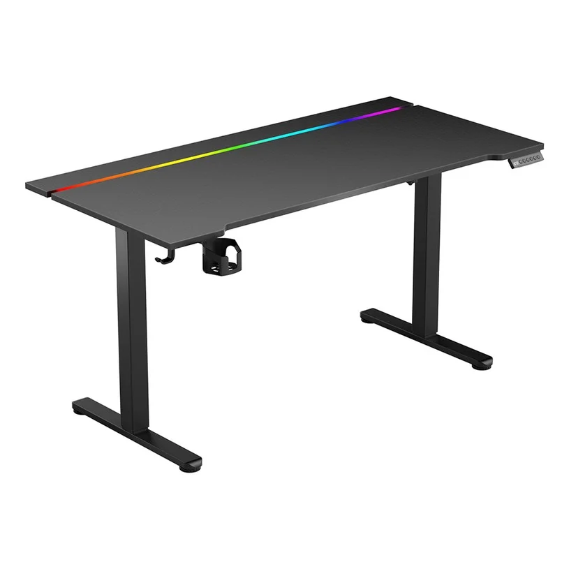 ACGAM JSD5-A1-02 Height Adjustable Electric Desk, Ergonomic Gamer Table, Adjustable height 72-118cm, with LED Light Strip, Cable Storage Box, USB Charging Port, 140 x 68 cm, Black