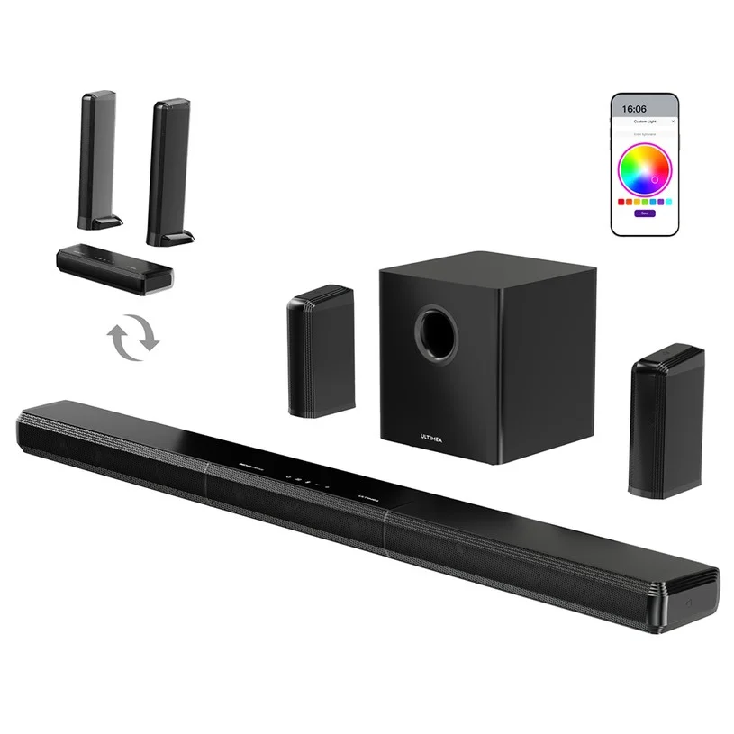 Ultimea Apollo S90 9.1 Channel Soundbar, Dolby Atmos, 470W Peak Power, RGB Lighting, App Control, 121 Preset EQ Matrices, Bluetooth 5.3, Detachable Design