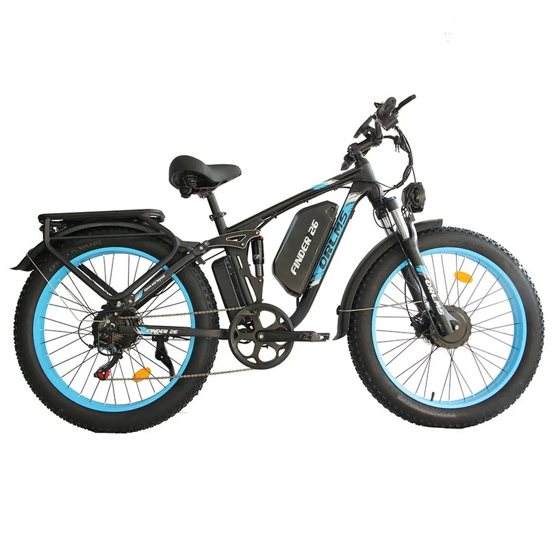 Orlms V3 Electric Bike, 1000W*2 Motor, 52V 25Ah Battery, 26*4.0 inch Tires, 26*4.0 inch Tires, 60km/h Max Speed, 120km Max Range, Hydraulic Brakes, Suspension Front Fork, 7-speed - Blue