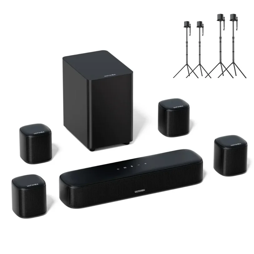 Ultimea Aura A40 7.1 Soundbar + 2 * Pair Steady 310 Speaker Stands, App Control, 10 Bands Equalizer Settings, 121 Preset EQ Matrices, Bluetooth 5.3, 330W Peak Power