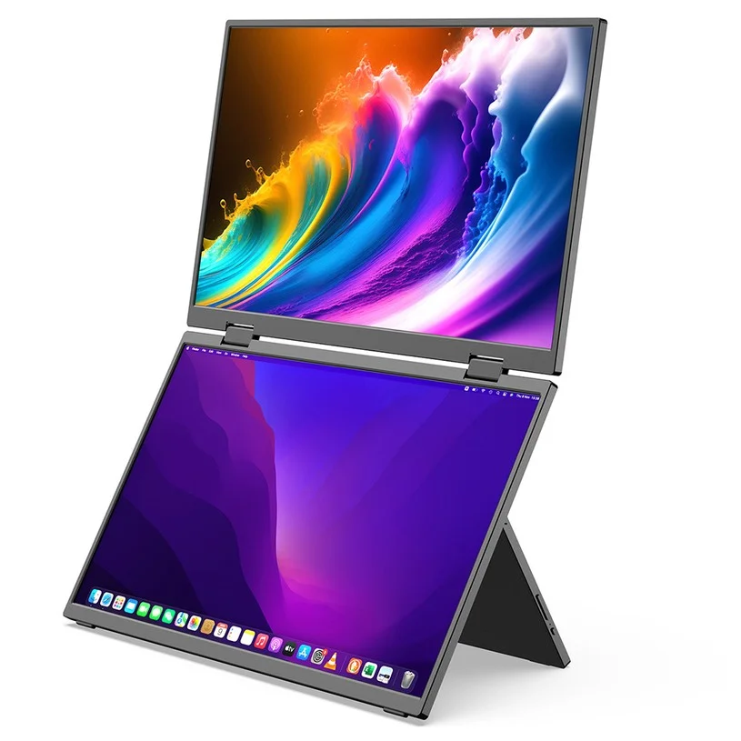 MINIX SF15 Foldable Portable Monitor, Dual 15.6 inch 1920*1080 IPS Screen, HDR, 178° Viewing Angle, Built-in Speakers
