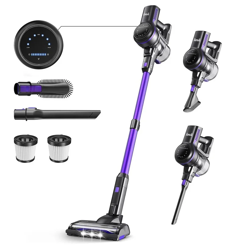 INSE S7P Cordless Stick Vacuum Cleaner, 26kPa Powerful Suction, 45min Runtime, LED Display, Self-Standing & HEPA Filtration, for Hard Floor, Carpet & Pet Hair - Purple