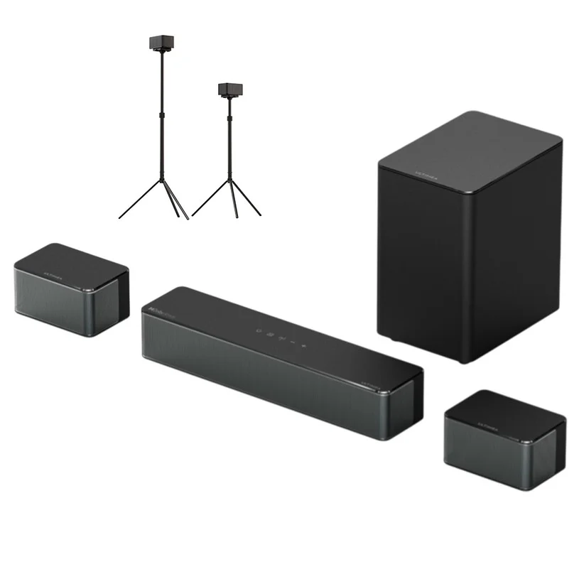 Ultimea Poseidon M4T 5.1 Soundbar + 1 Pair * Steady 300 Speaker Stands, Dolby Atmos, 450W Peak Power, Adjustable Surround Level