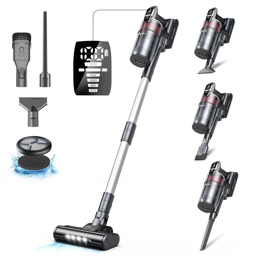 UMLO V160 Cordless Vacuum Cleaner, 33kPa 500W Powerful Suction, 60min Runtime, Anti-Tangle Brush, for Pet Hair, Hard Floors and Carpets