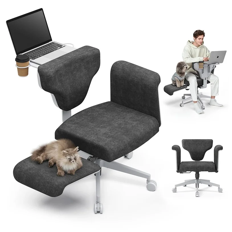 NEWTRAL Freedom-X-FB Multi-Posture Chair with Armrests, Criss Corss Legged Office Chair with Laptop Tray, Adjustable Ergonomic Recliner for Work from Home, Relax, and Pet Companion - Dark Gray