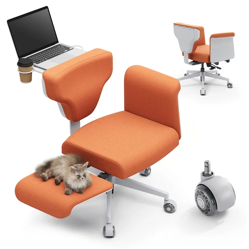NEWTRAL Freedom-X-FF Criss Cross Chair with Armrests & Wheels, Multi-Position Recliner Chair, Ergonomic Cross Legged Chair, Adjustable Laptop Tray, Waterproof Fabric, for Home Office, Relax, and Pet Companion - Orange