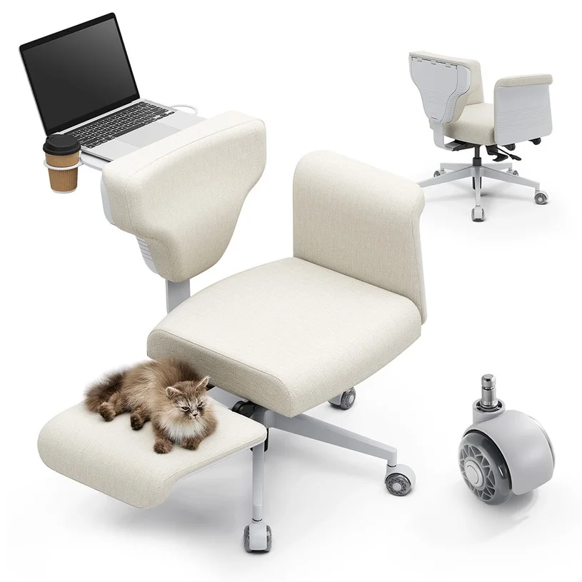 NEWTRAL Freedom-X-FF Criss Cross Chair with Armrests & Wheels, Multi-Position Recliner Chair, Ergonomic Cross Legged Chair, Adjustable Laptop Tray, Waterproof Fabric, for Home Office, Relax, and Pet Companion - Orange