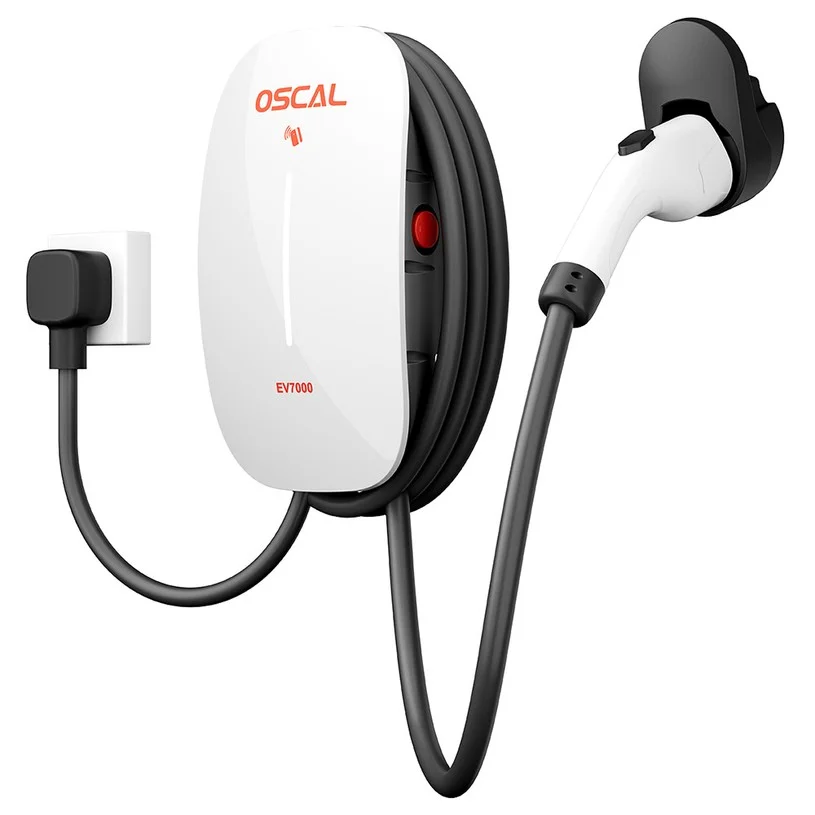 Oscal EV7000 Smart Wall Mounted EV Charger (EU Plug) with RFID Card Access & App Control, Compact & Powerful, Faster, Smarter, Safer - White