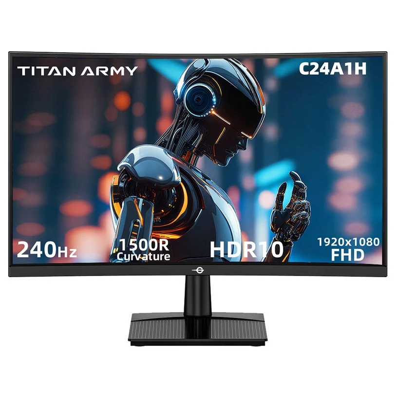 TITAN ARMY C24A1H Gaming Monitor, 23.6 inch 1500R Curved VA Screen, 1920*1080, 240Hz Refresh Rate, Dynamic OD, FreeSync, HDR10, 10 Scenario Modes, 96% sRGB, Game+, 1*HDMI 2.0, 1*DP1.2, 1*Audio, Low Blue Light