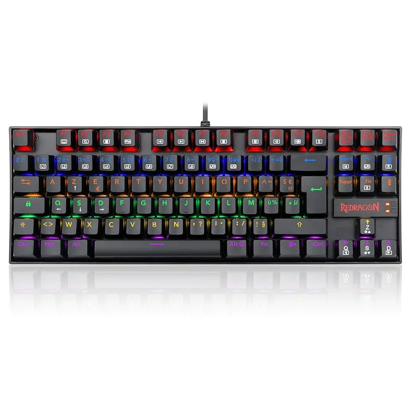 Redragon K552-KR-FR Rainbow Backlight TKL Mechanical Keyboard Compact 88 Keys AZERTY FR Layout Red Switch - Black