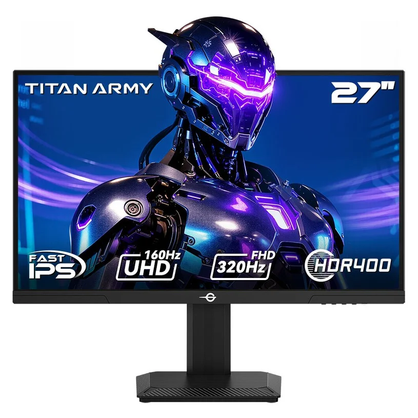 TITAN ARMY P2712V Gaming Monitor,  27 inch Fast IPS, 3840×2160@160Hz & 1920×1080@320Hz, HDR400, 12 Scenario Modes, Game Assist, 1ms GTG Response Time, Dynamic OD, RGB Gaming Lighting, Low Blue Light, 2*HDMI 2.1, 2*DP 1.4, 1*Audio