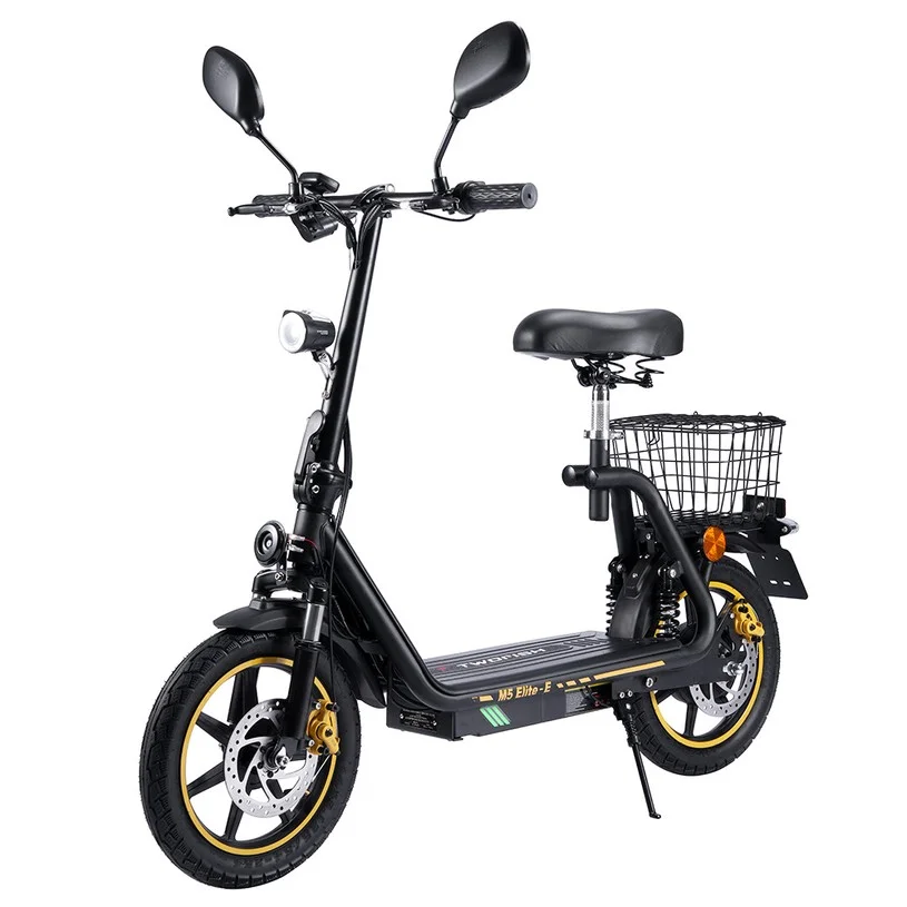 TWOFISH M5 Elite-E EEC Certified Electric Scooter with Seat and Rear Basket, 500W Motor, 48V 13Ah Battery, 14 inch Tires, 40km/h Max Speed, 30km Range, Dual Disc Brakes, Front & Rear Shock Absorbers - Beige