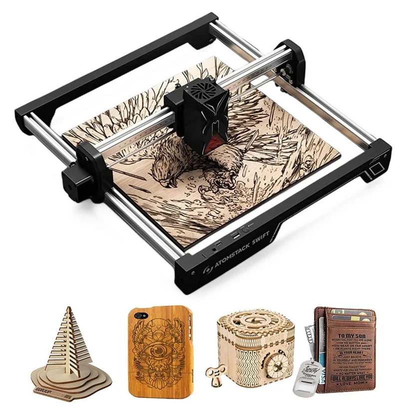 ATOMSTACK Swift 12W Laser Engraver for Wood, Acrylic, Leather – AI Text to Image for Custom Designs, 300x300mm Working Area