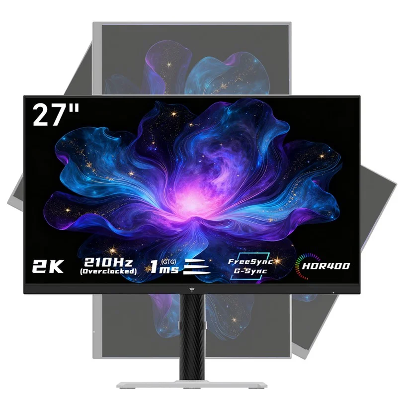 KTC H27T6 Gaming Monitor, 27 inch 2560*1440 Fast IPS Screen, 210Hz Refresh Rate, 1ms GTG Response Time, HDR400, FreeSync & / G-Sync, Low Blue Light & Flicker-Free, Built-in Dual 2W Speakers, Flexible Stand & 100x100mm VESA Mount Supported