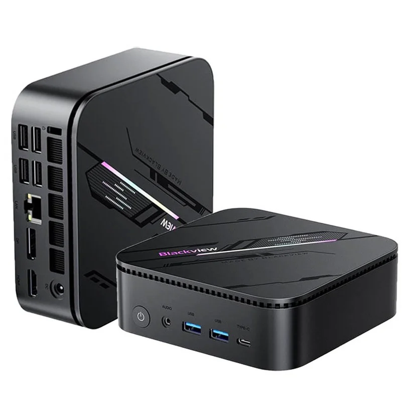 Blackview MP100 Pro Mini PC, Intel i5-12450H 8 Cores Max 4.4GHz, 16GB RAM 512GB SSD, HDMI+DP+USB-C Triple 4K Display, WiFi 6 Bluetooth 5.2, 4*USB 3.2 Gen 1 Type-A, 2*USB 3.2 Gen 2 Type-A, 1*RJ45, 1*Audio Jack