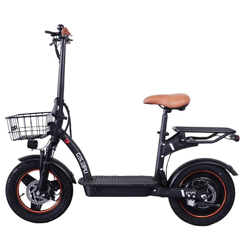 GELEIPU C14 Electric Scooter with Seat, 500W Motor, 48V 17.5Ah Battery, 14 inch Tires, 25km/h Max Speed, 100km Range, Front and Rear Disc Brakes, Dual Shock Absorption